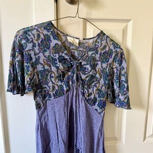 Purple Paisley Tie-Front Dress Top